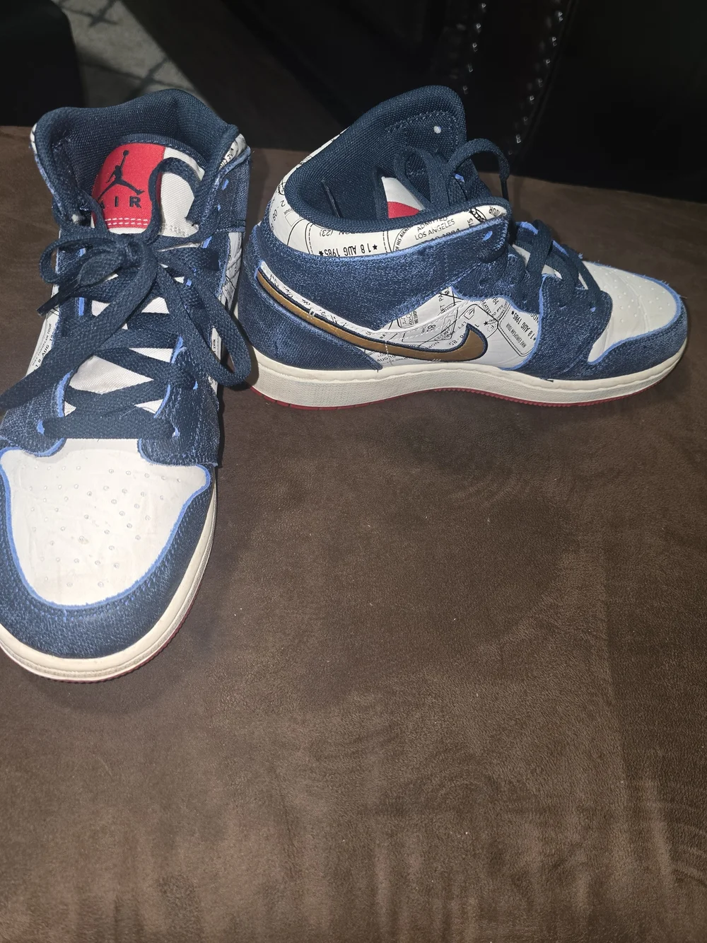 Jordan Kids' High-Top Sneakers in Navy, White, Gold and Red Accents